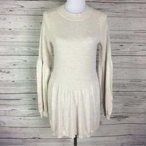 Hinge Beige Waffle Knit Long Sleeve Drop Waist Tunic Sweater / Dress